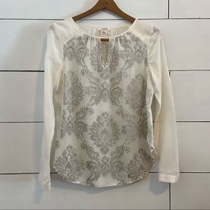 Sundance White and Silver Embroidered Silk Blouse.
